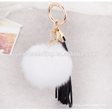 New Design Rex Rabbit fur ball keychain with tassels pompom keychains